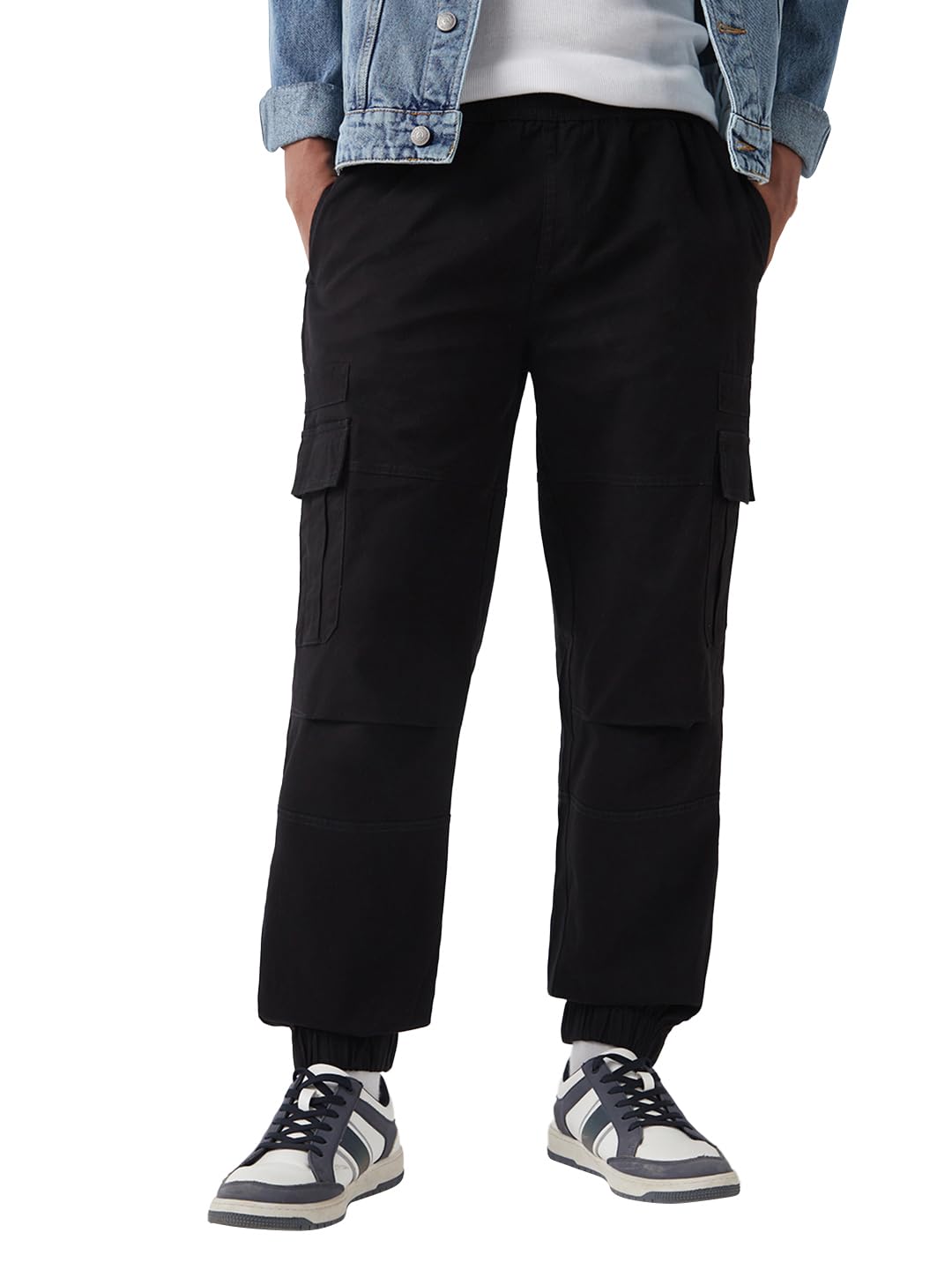 Bewakoof Mens Solid Oversized Fit Twill Joggers_648629_Black_34