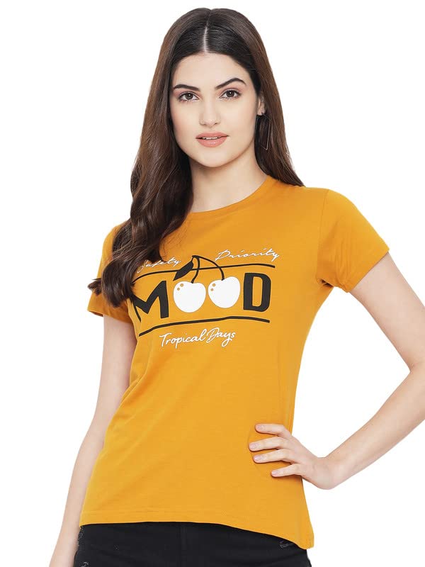 Preneum Womens Cotton Regular Fit Latest Graphic Stylish Printed Short Sleeves Casual T-Shirt || Trend Styles (Pack 3), Yellow