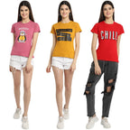 Preneum Womens Cotton Regular Fit Latest Graphic Stylish Printed Short Sleeves Casual T-Shirt || Latest Trendy & Styles (Pack 3