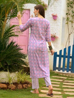 Anni Designer Women'S Cotton Blend Straight Printed Kurta With Pant (Nede-Purple_S_Purple_Small)