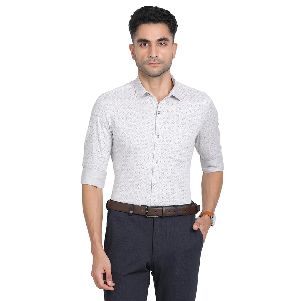 Turtle Men Cotton Melange Slim Fit Grey Printed Formal Shirt