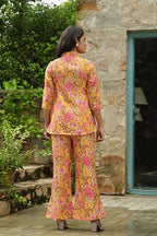 Leriya Fashion Rayon Printed Regular Stylish Ethnic Co Ord Designer Kurta Set For Women (Lf-W2146&Tr1113_Yellow_Error:#Ref)