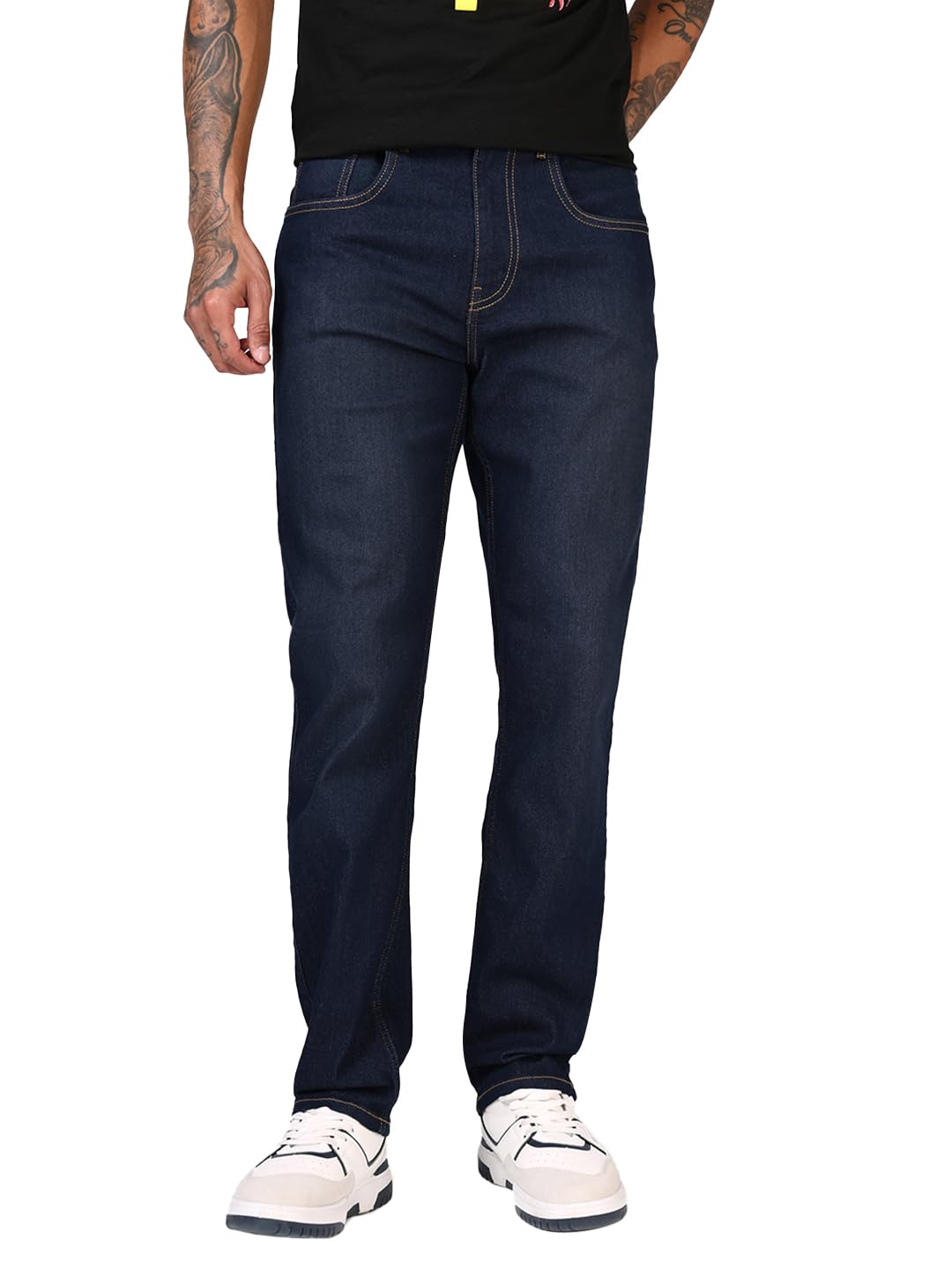 Bewakoof Mens Solid Slim Straight Fit Polycotton Jeans_687445_Blue_38