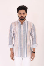 Brown Culture MenS Cotton Blend Abstract Print Shirt With Spread Collared Full Sleeves Standard Length And Button Down Closure