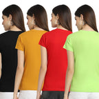 Preneum Womens Cotton Regular Fit Latest Graphic Stylish Printed Short Sleeves Casual T-Shirt (Pack 4), Black & Yellow & Red &