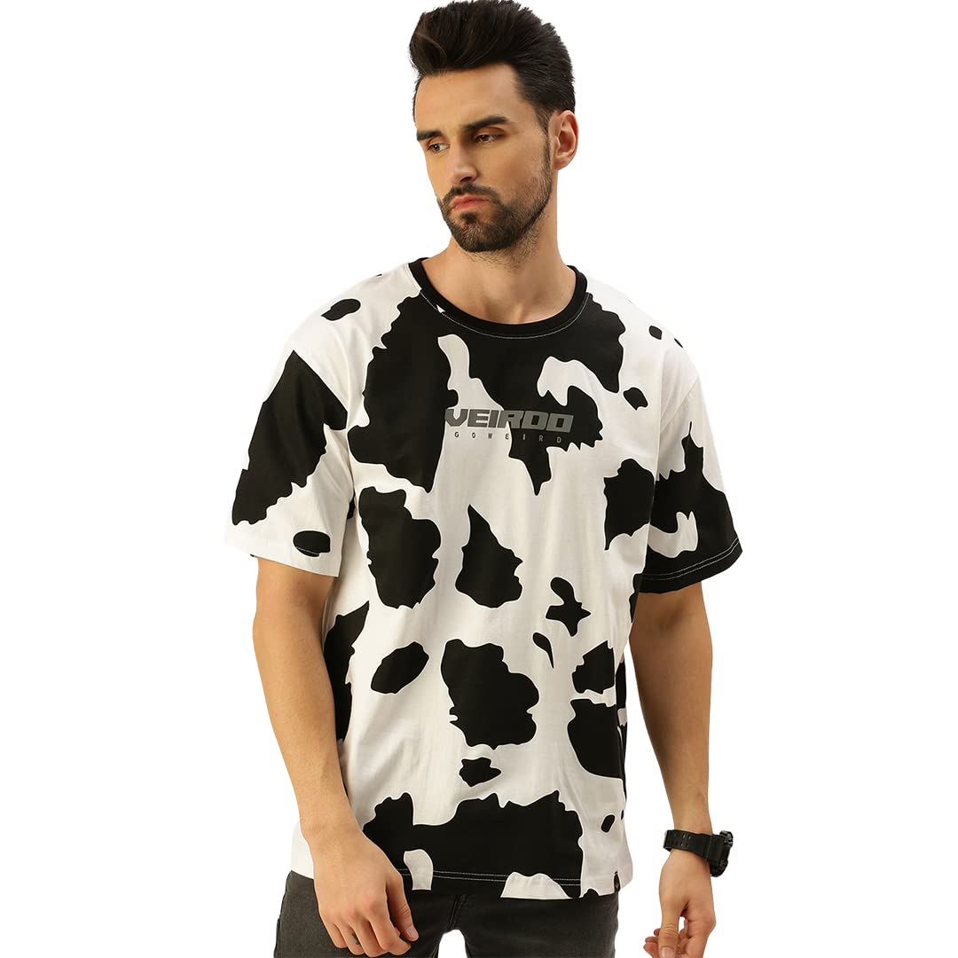 Veirdo Men's Animal Printed Oversize Loose Fit 100% Cotton Round Neck Short Sleeve Unisex T-Shirt