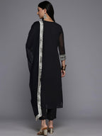 VARANGA Women Black Zari Embroidered Kurta With Bottom And Dupatta
