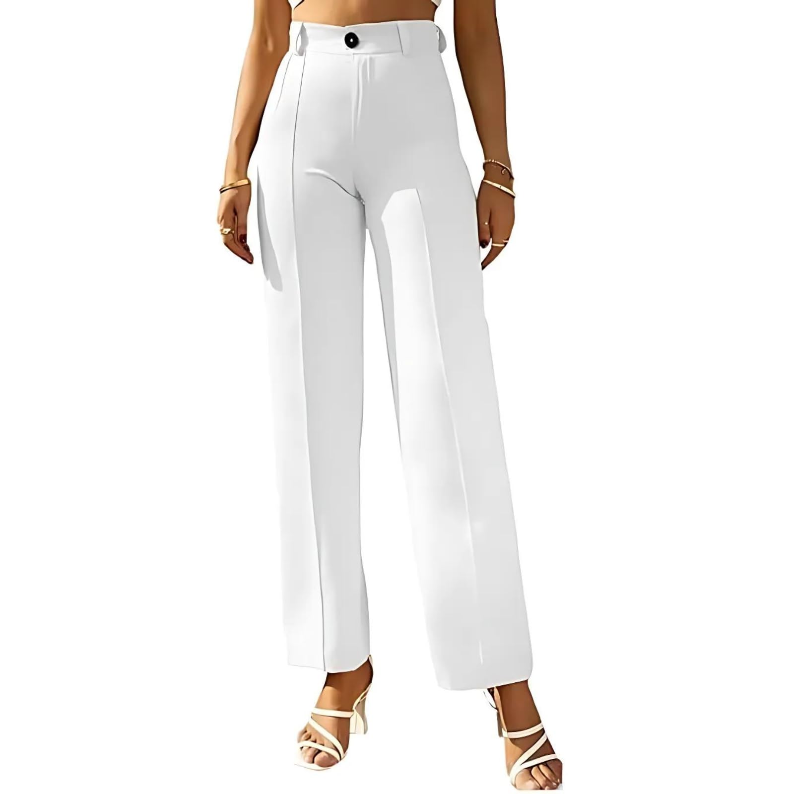 ROYALICA Womens High-Waisted Pant |Bell Bottom Trendy Retro-Chic Trousers - Perfect for Every Occasion (2XL, White)