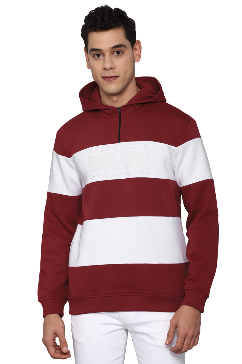 Allen Solly Men Regular Fit Solid Striped Casual Cotton T-Shirt