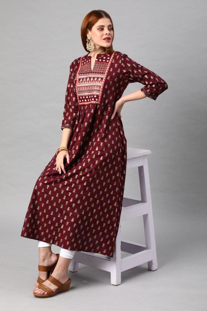 Anni Designer Women'S Cotton Blend Traditional Printed Anarkali Kurta (Relian Multi)