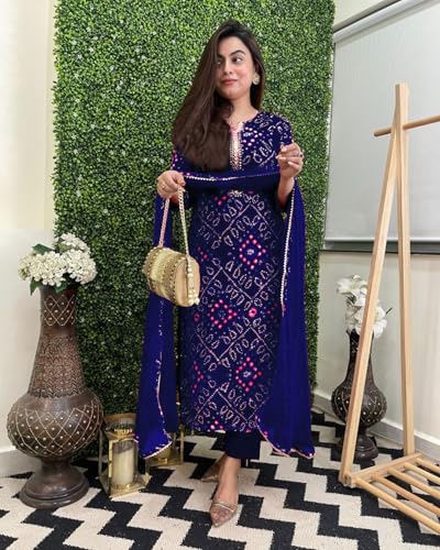 ANNI DESIGNER Womens Rayon Blend Straight Printed Kurta with Pant & Dupatta (TURAE Royal BLUE-VKS01_XL_Blue_X-Large)