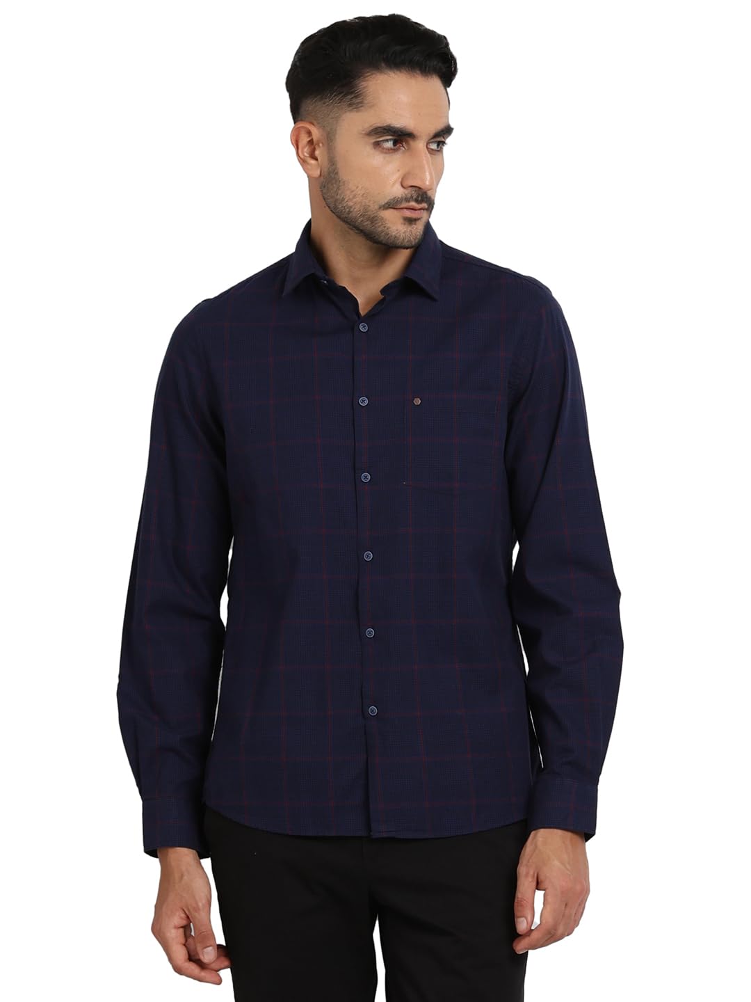 Turtle Men 100% Cotton Blue Checkered Slim Fit Casual Shirt