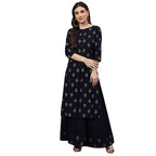 Idalia Printed Kurta With Navy Blue Cotton Skirt