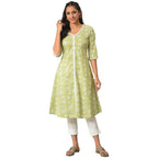 Aurelia Green Floral Printed Printed Cotton Regular Kurta For Women