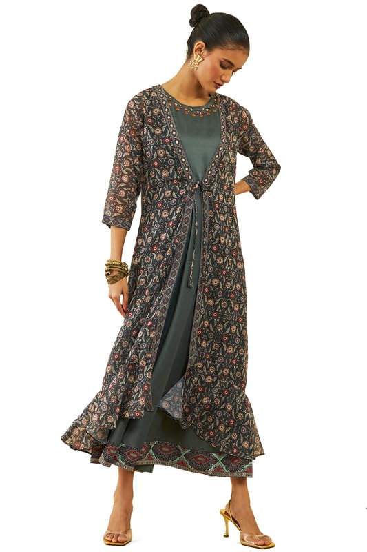 Soch Women Georgette Floral Print Ankle-Length Dress with Matching Long Shrug