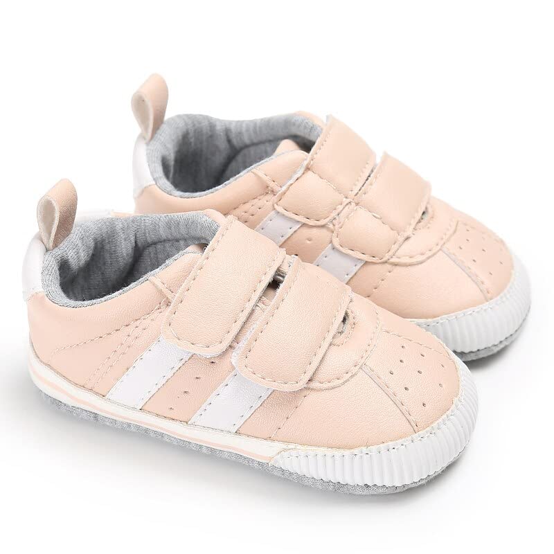 Bold N Elegant Baby Girl Boy White Stripe Party Pu Leather Moccasins Loafer Shoes Anti Skid Non Slip Sole For Newborn To Toddler 0-6