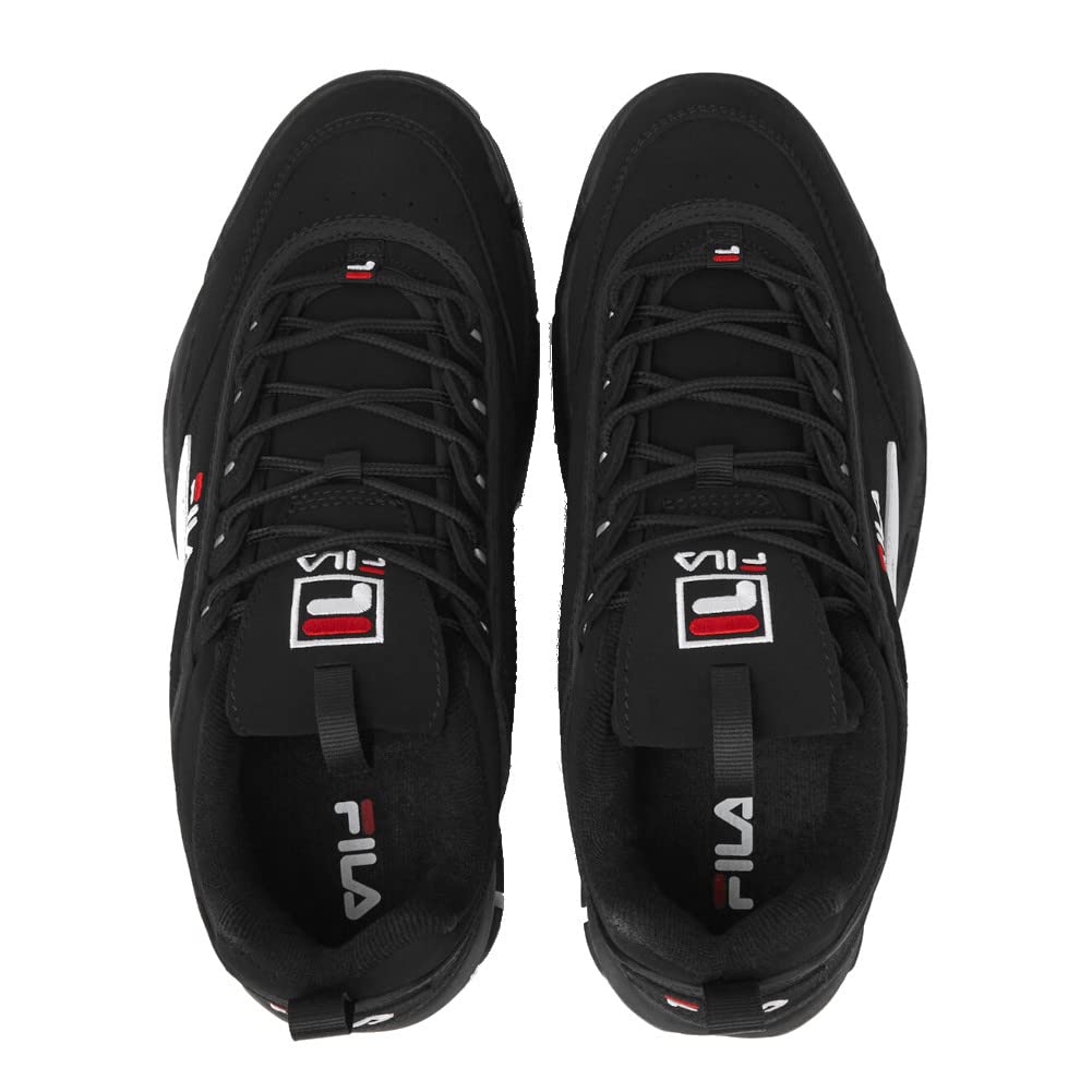 Fila Men's Strada Disruptor fashion sneakers, Black/White/Vin Red, 12 US