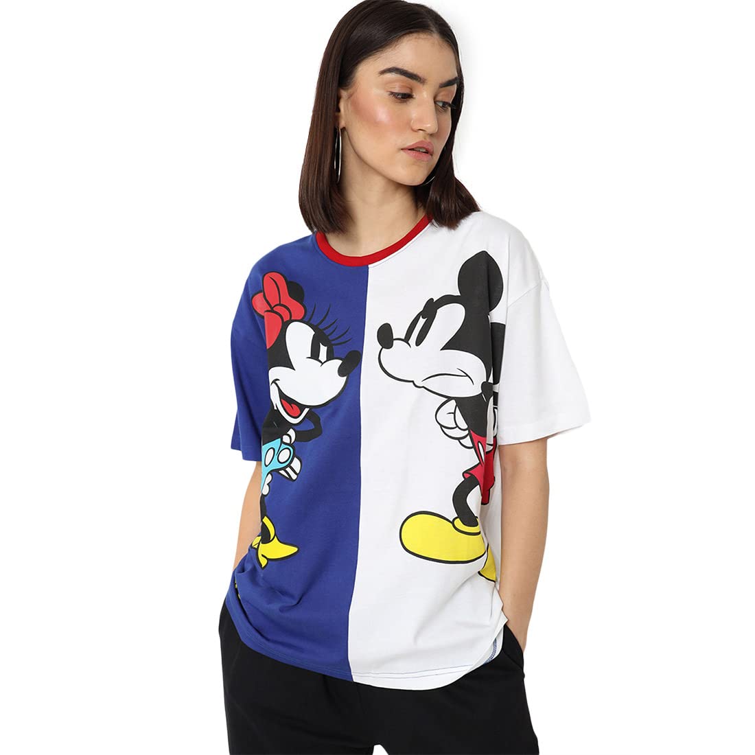 Bewakoof Women Disney All Over Print Multicolor Short Sleeve Roundneck T-Shirt - Small