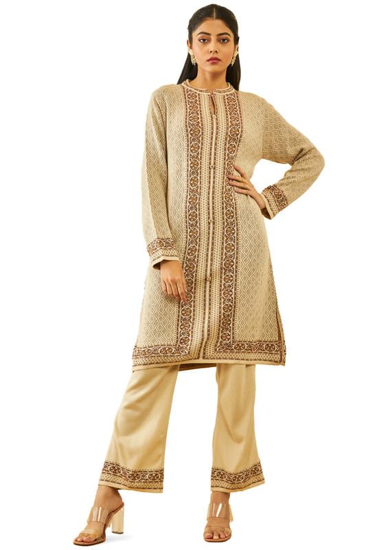 Soch Womens Acrylic Floral Pattern Knitted Winter Straight Kurta Set