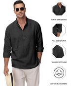 ROYALSCOUT Mens Cotton Polyester Blend Solid Regular Fit Full Sleeve Short Kurta Black