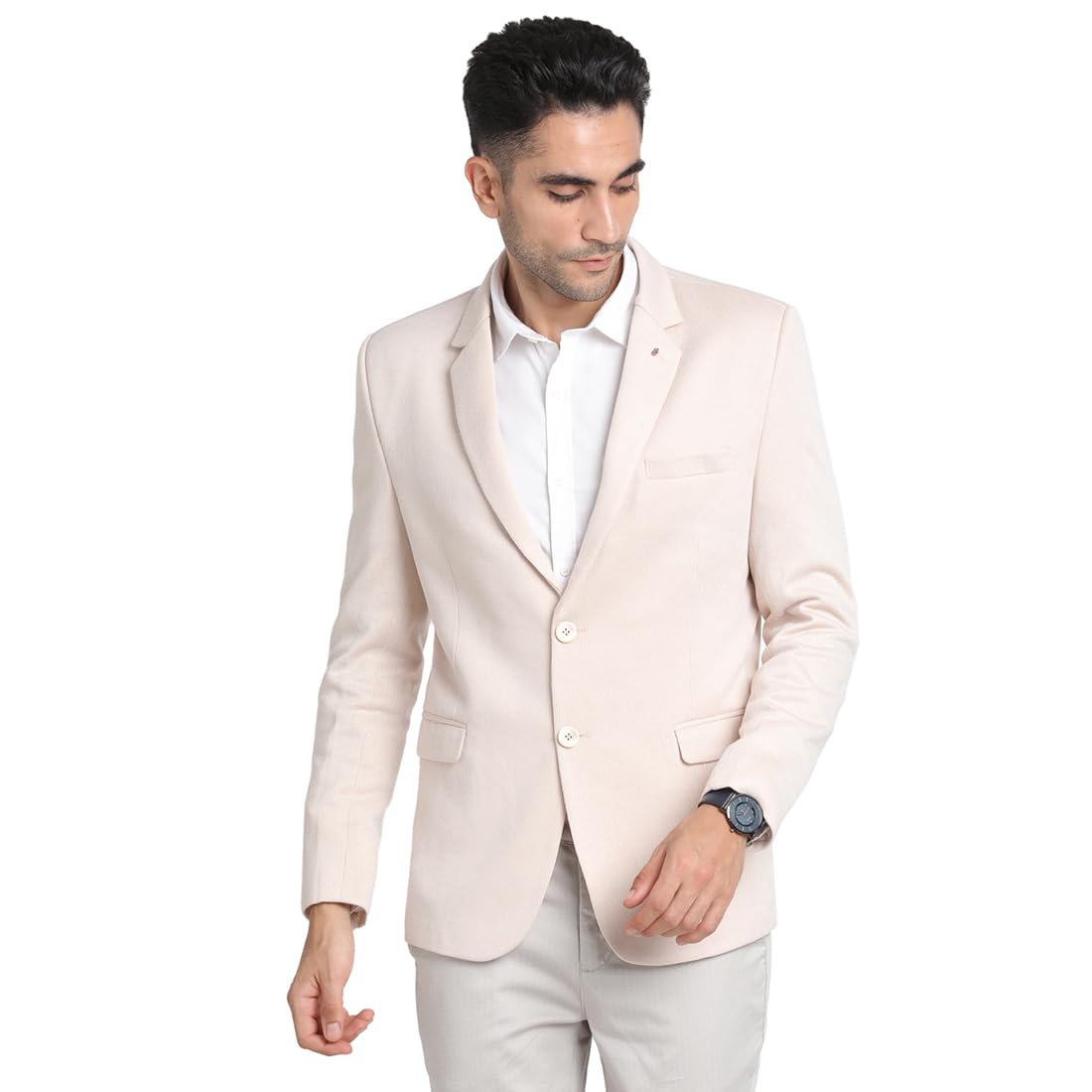 Turtle Men Knitted Regular Fit Beige Solid Blazer