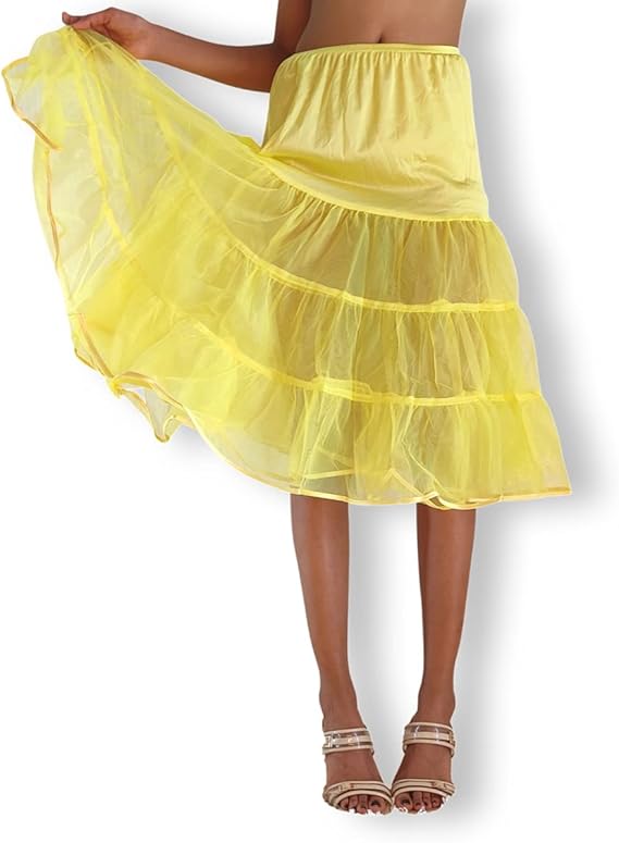 Malco Modes Tea-Length Yellow Petticoat Skirt â?? Vintage 50s Crinoline Underskirt for Dresses, Weddings & Halloween Costumes