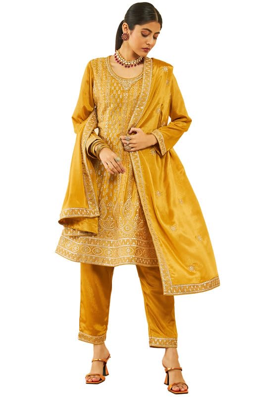 Soch Women Chinon Floral and Sequin Embroidered Anarkali Suit Set