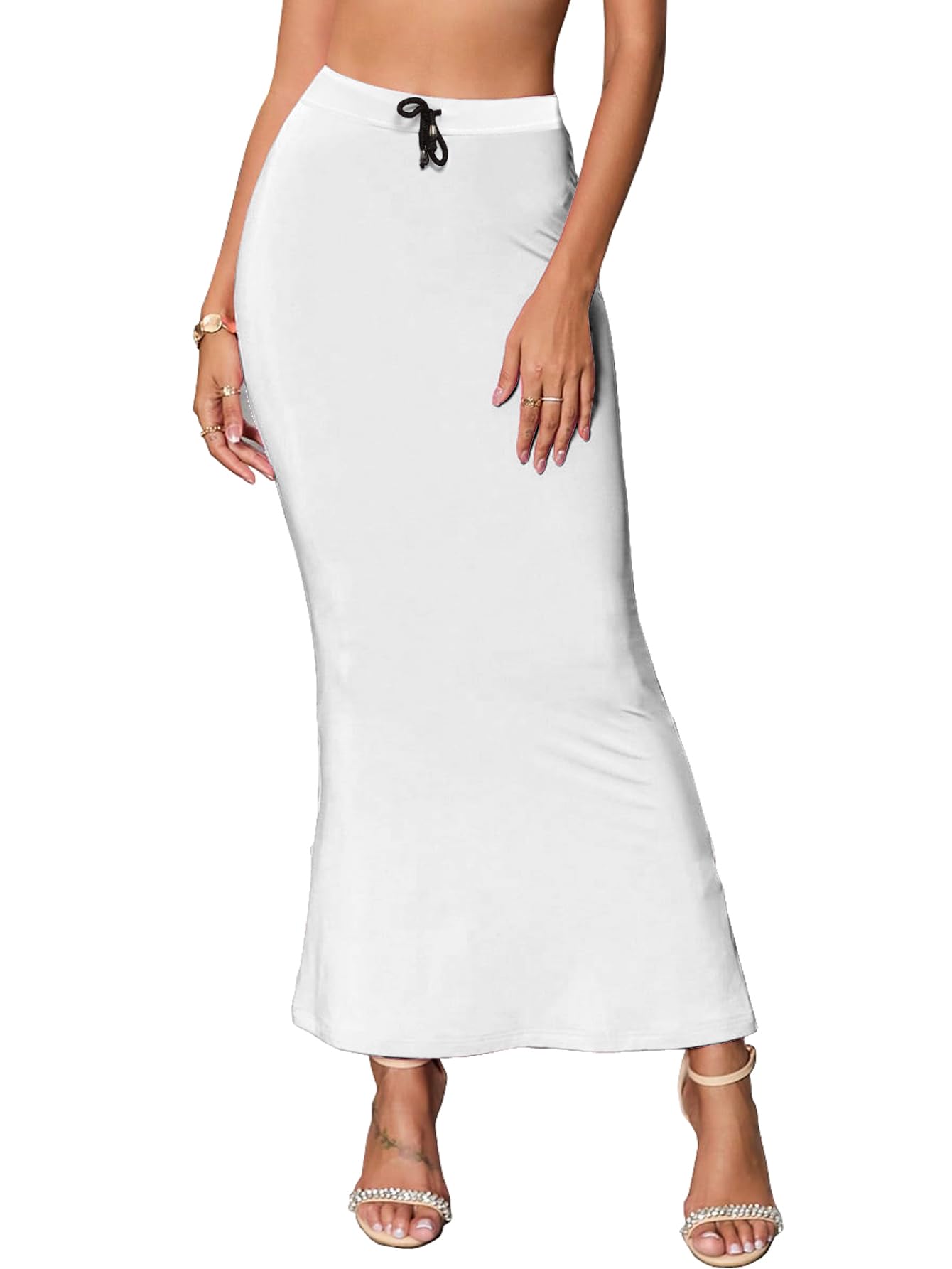 Sugathari Traditional White Micro Fiber Solid Saree Shapewear for Women (SW FISHCUT White XL)