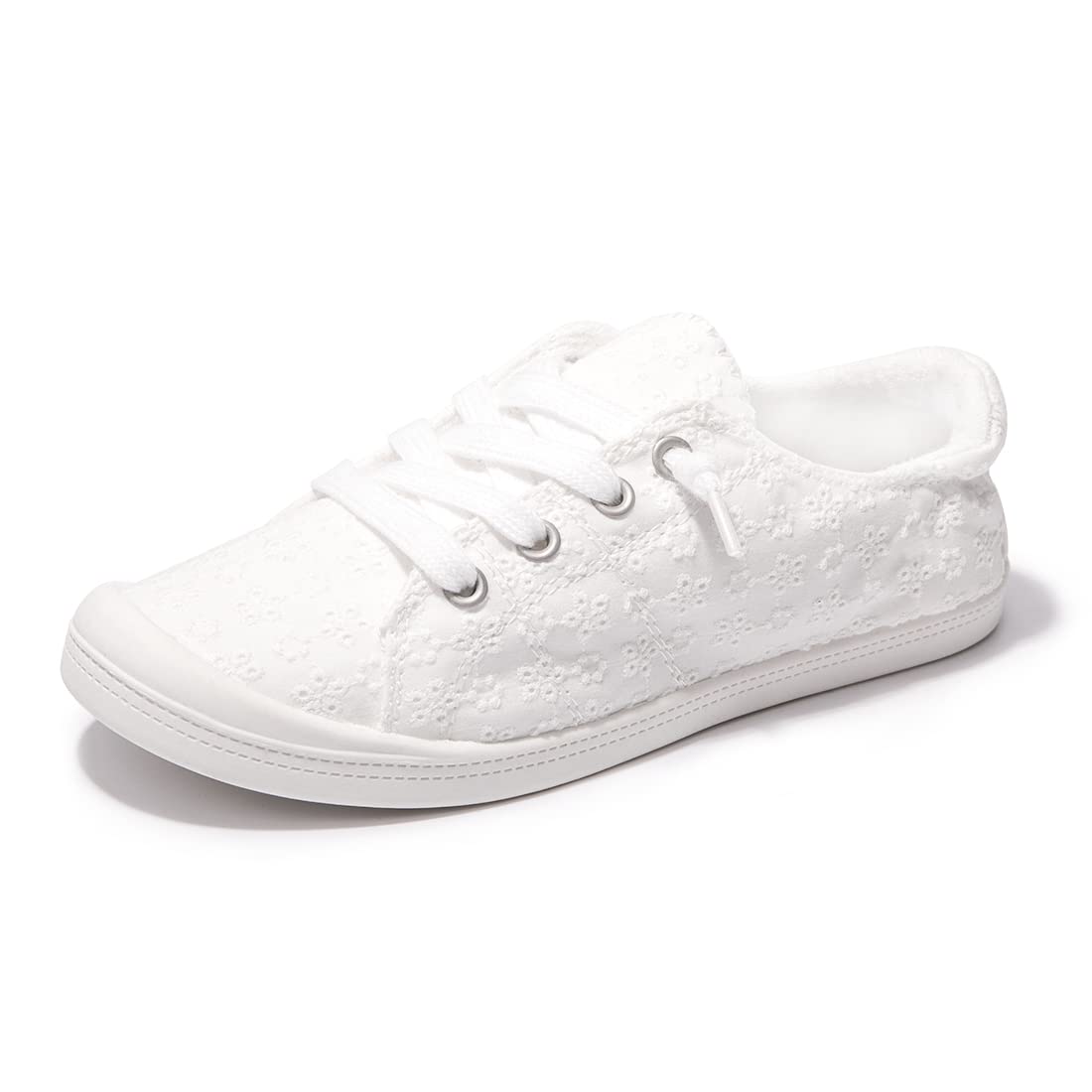 Women's Slip On Canvas Sneaker Low Top Casual Walking Shoes Classic Comfort Flat Fashion Sneakers (White Dot 07)