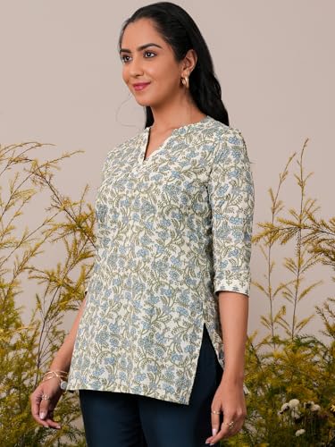 Libas Off White Printed Straight Cotton Kurti
