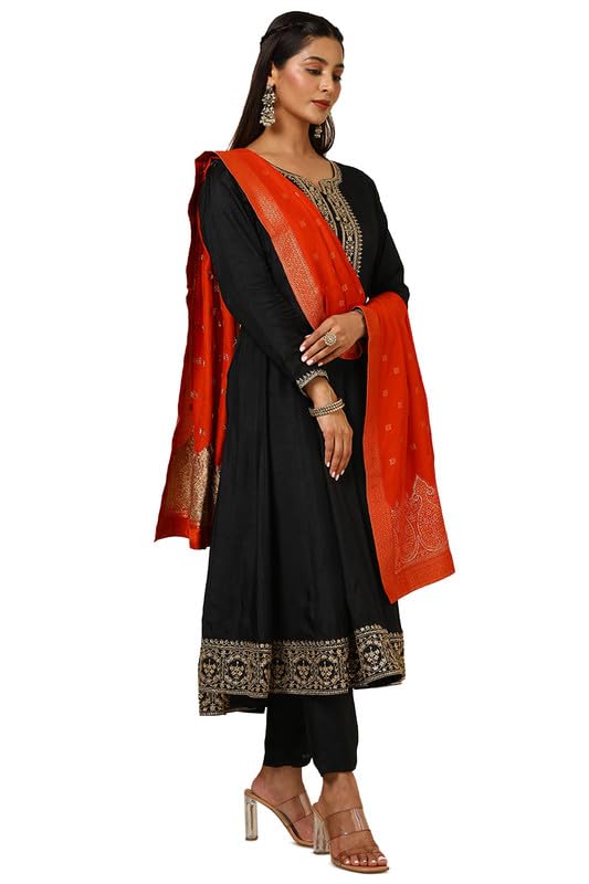 Soch Womens Black Dupion Silk Embroidered Suit Set With Sequins