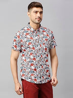 Thomas Scott Mens Printed Slim Fit 100% Cotton Casual Shirt with Spread Collar and Half Sleeve