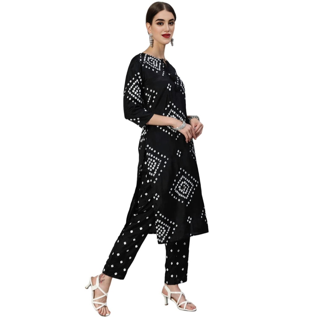 Lookmark Women'S Trendy Printed Cotton Blend Straight Black Color Kurta And Pant Set (Ks2074-S)
