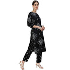 Lookmark Women'S Trendy Printed Cotton Blend Straight Black Color Kurta And Pant Set (Ks2074-S)