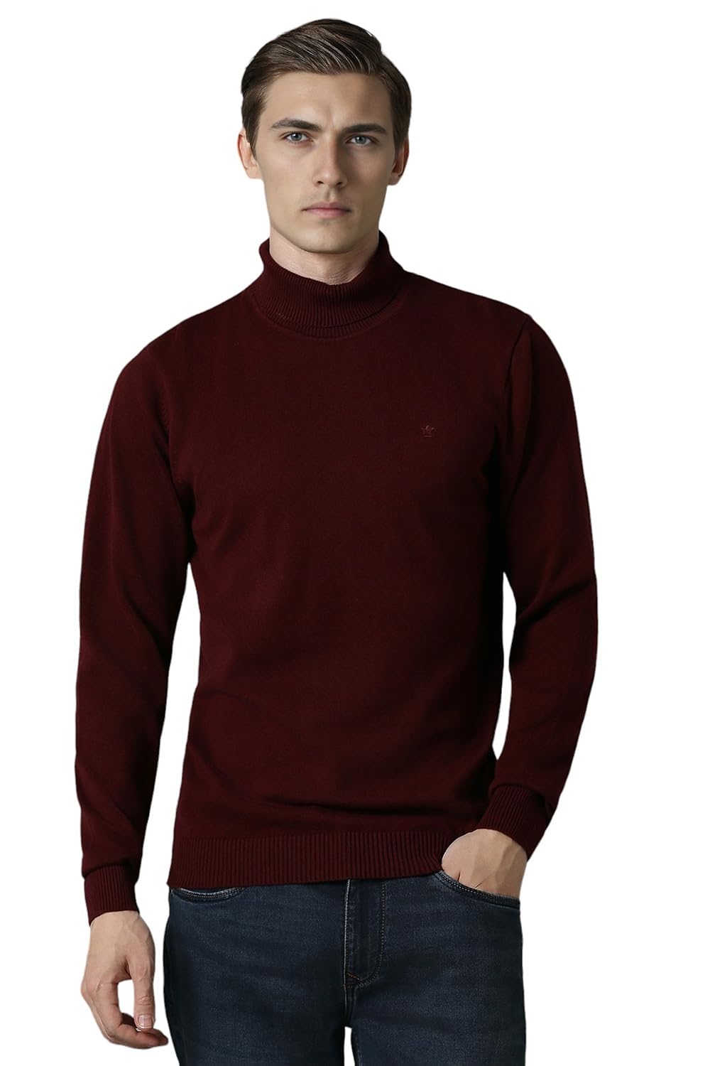 Louis Philippe MenS Acrylic Blend Turtle Neck Sweater (Lpswmrgfq68061_Maroon