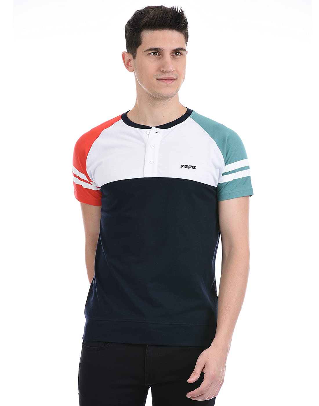 Pepe Jeans Men Half Sleeve Round Neck Navy T-Shirt(_8905074437658_Navy_S_)
