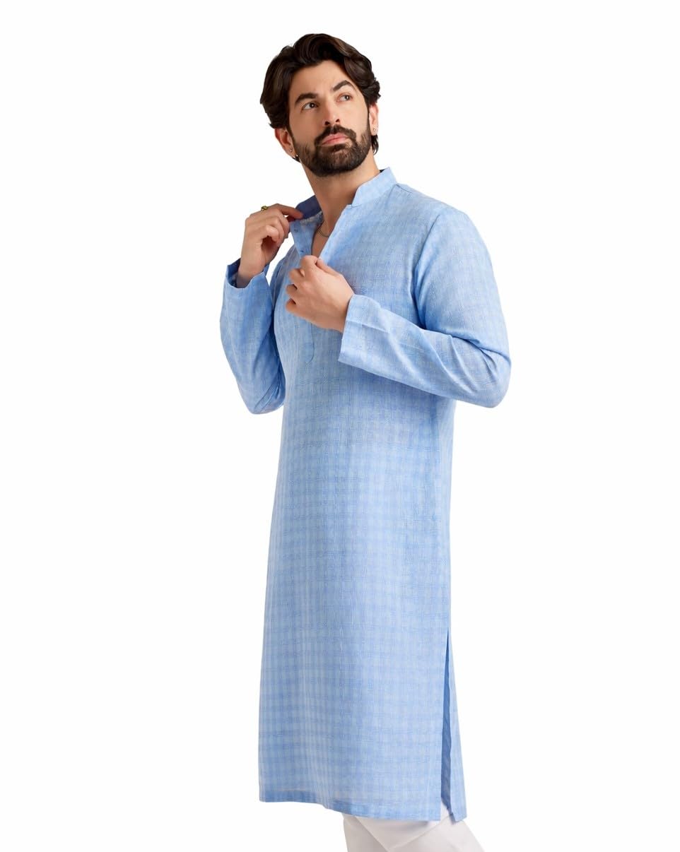 SOJANYA (Since 1958 Mens Cotton Blend Blue Checked only Kurta