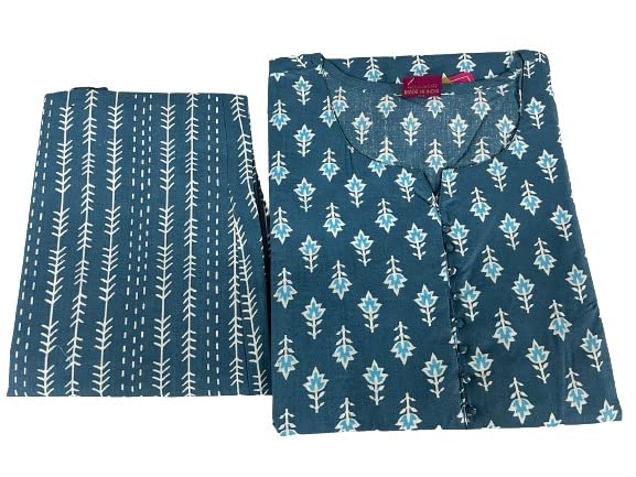 ANNI DESIGNER Womens Cotton Blend Floral Regular Kurtas & Kurtis (Dona-All Designs_Blue_XX-Large)