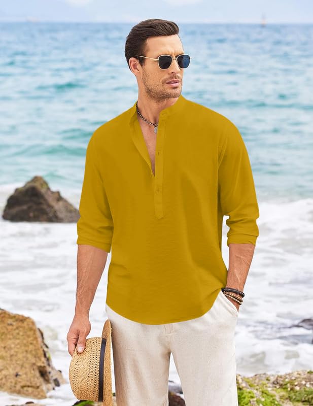 Finivo Fashion MenS Solid Cotton Blend Short Kurta With Mandarin Collar | Casual Ethnic Full Sleeve Kurta For Daily, Festive, An