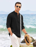 Finivo Fashion MenS Short Kurta With Printed Geometric Side Panel | Cotton Blend Full Sleeve Ethnic Topwear With Mandarin Collar