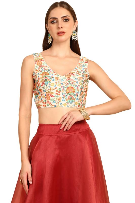 Soch Women Floral Printed Silk Blend Padded Blouse with Zari