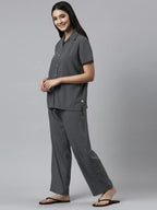 Enamor Essentials Relaxed Fit Modal Short Sleeve Printed Shirt & Mid Rise Pant Slounge Set for Womens-EC17 (EC17_Black Geo AOP_X