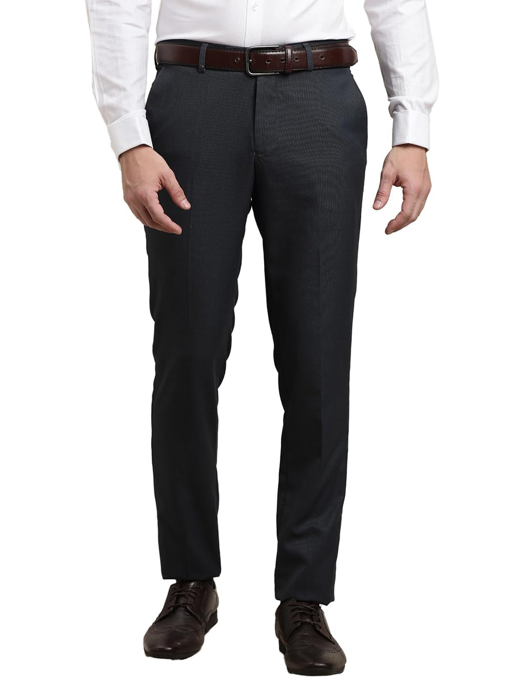 Turtle Men Navy Blue Slim Fit Dobby Flat Front Polyviscose Flat Front Formal Trouser || Pant || Mens Trouser