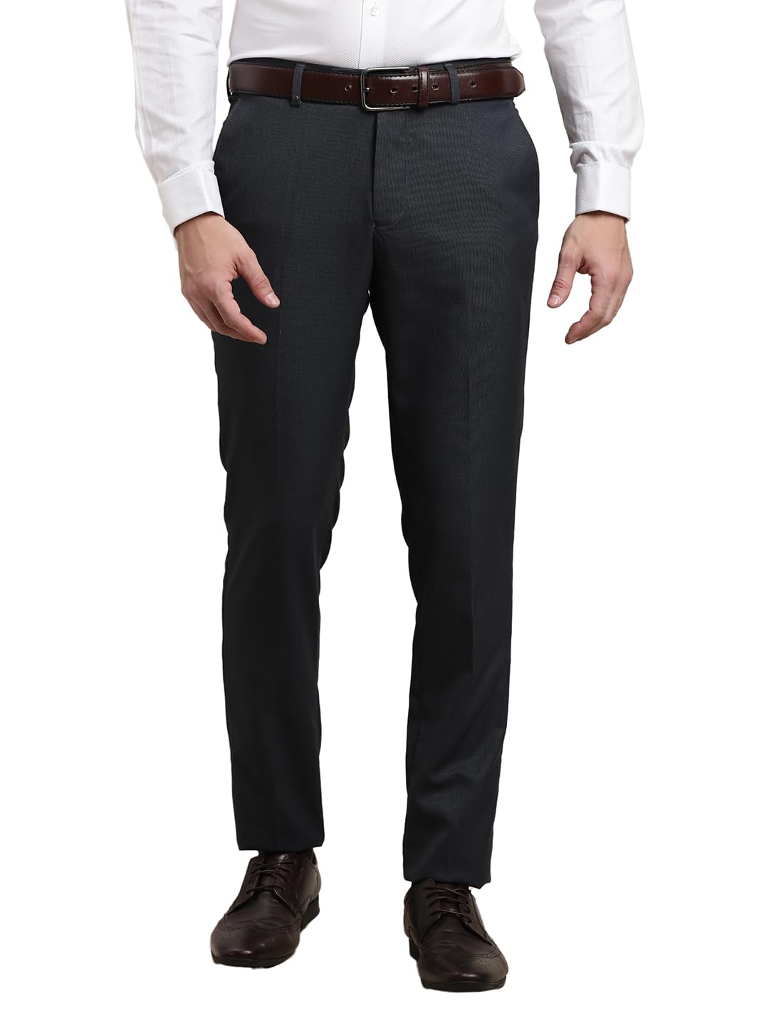 Turtle Men Navy Blue Slim Fit Dobby Flat Front Polyviscose Flat Front Formal Trouser || Pant || Mens Trouser