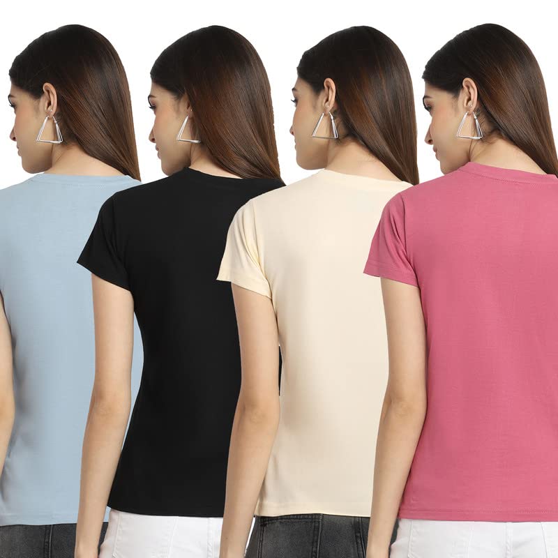 Preneum Womens Cotton Regular Fit Latest Graphic Stylish Printed Short Sleeves Casual T-Shirt || Latest Trendy & Style (Pack 4)