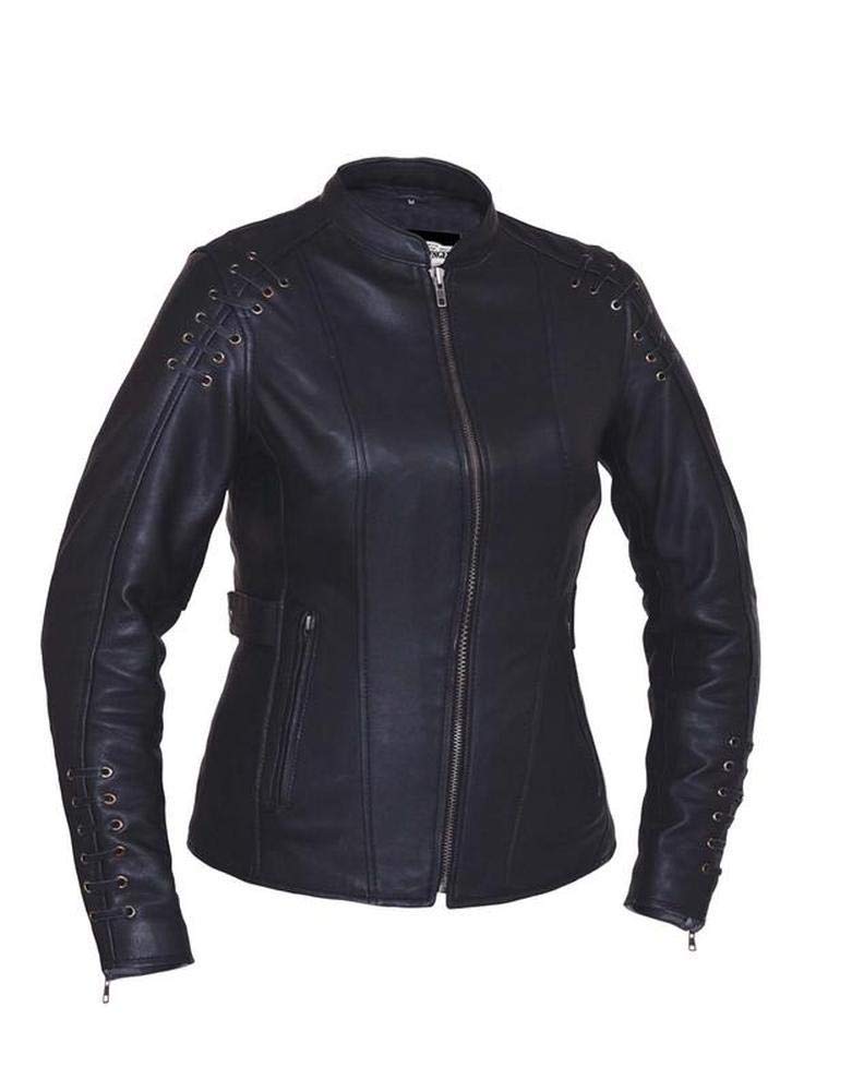 Ladies Derringer Lambskin Leather Jacket,Black,Size - 3XL