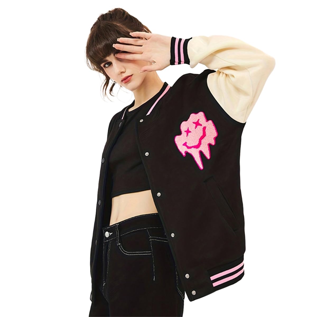 Blooming Tales Womens Bomber Jacket, BLACK, L