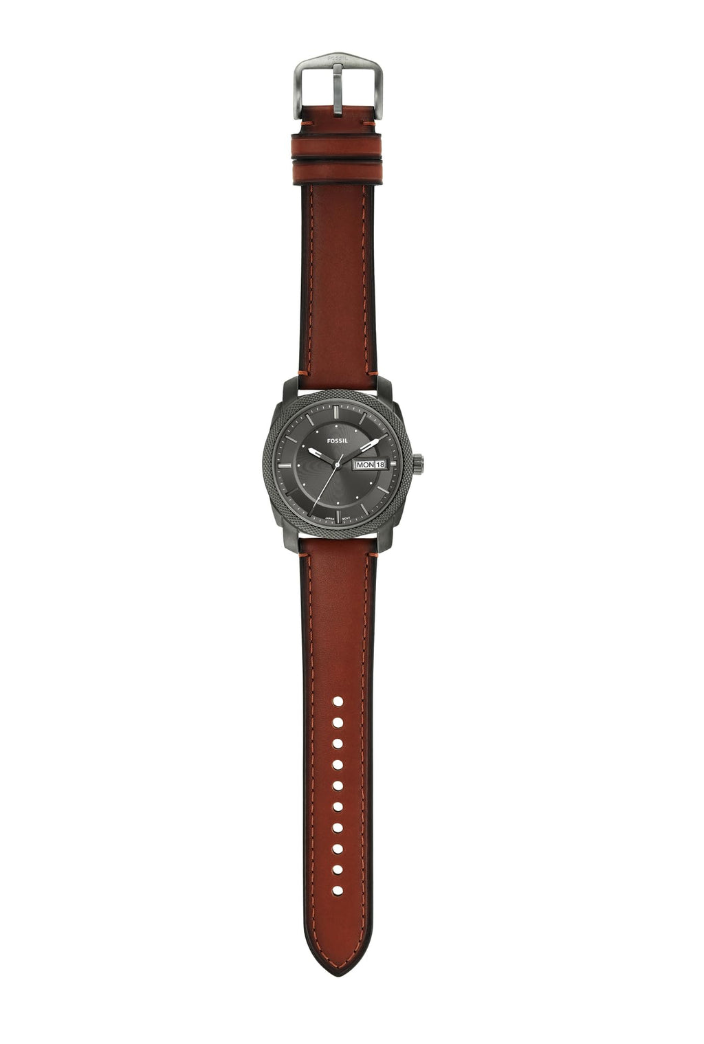 Fossil Men's Machine Quartz Stainless Steel and Leather Three-Hand Watch, Color: Smoke, Amber (Model: FS5900)