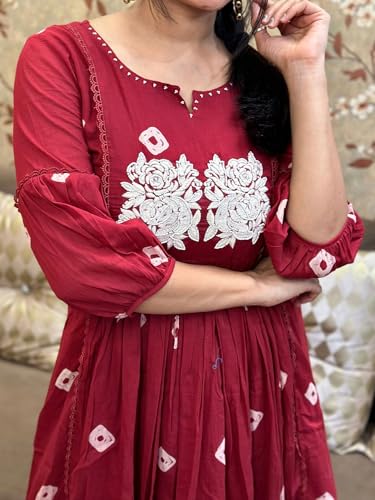 ANNI DESIGNER Women s Rayon Kurta with Pants, Burgundy, 48