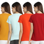 Preneum Womens Cotton Regular Fit Latest Graphic Stylish Printed Short Sleeves Casual T-Shirt || Trendy & Styles (Pack 4), Cand